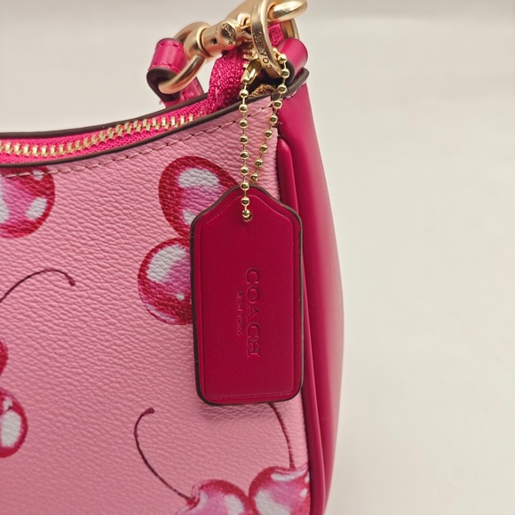 COACH Pink Cherry Print Shoulder Bag with Gold Hardware - Picture 5 of 8